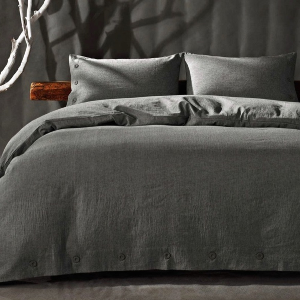 Queen GREY linen duvet + 2 shams
